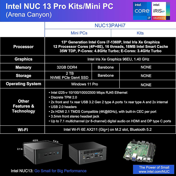 PC Intel ASUS NUC 13 Pro Arena Canyon (RNUC13ANHI70000)