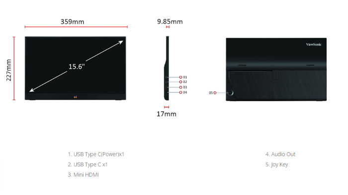 Màn hình di động Viewsonic VA1655 Kết nối đa dạng