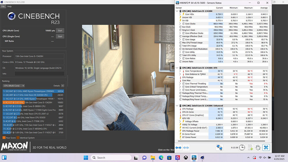 Laptop MSI Thin 15 B13UCX-2080VN Cinebench R23