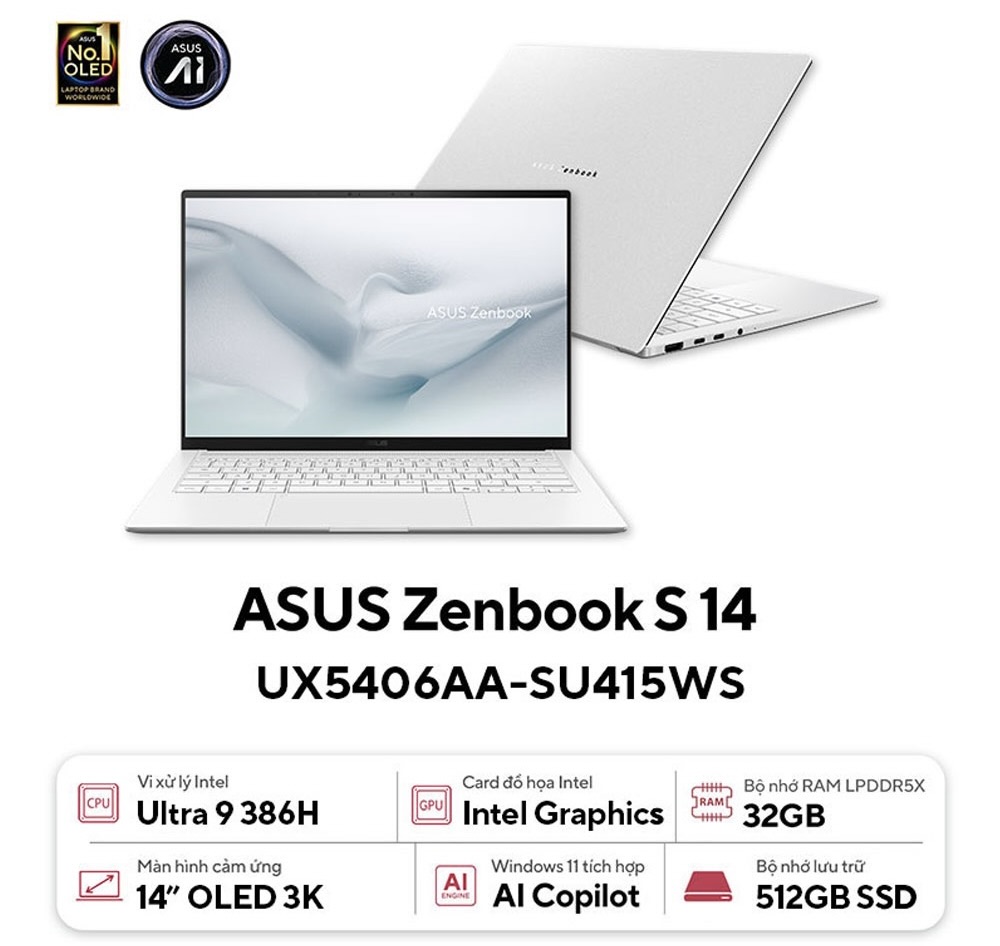 Laptop ASUS Zenbook S 14 UX5406AA-SU415WS (Intel Core Ultra 9 386H | Intel Graphics | 14.0-inch OLED