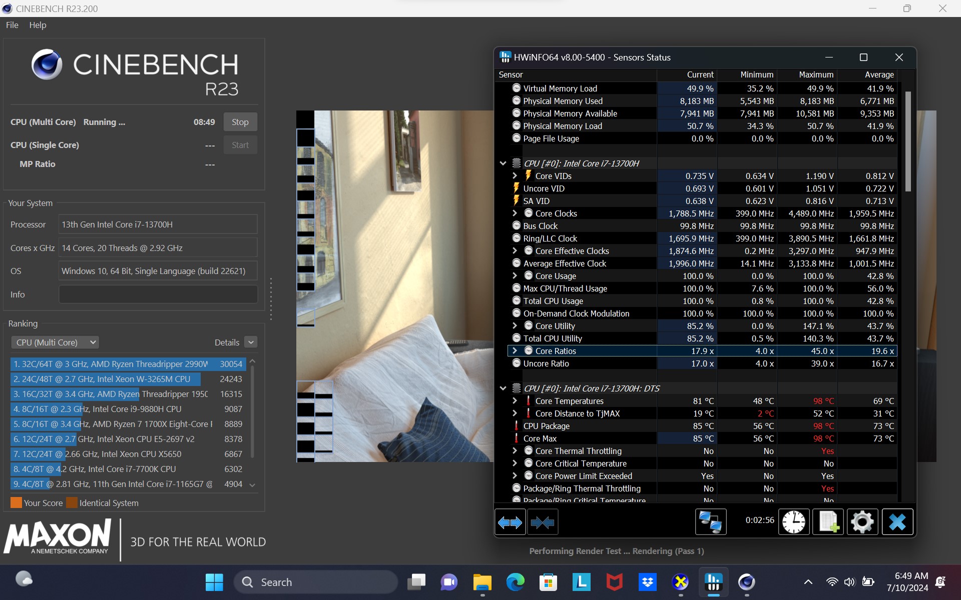 Laptop Lenovo Yoga Slim 6 14IRH8 OLED 83E0000VVN Cinebench