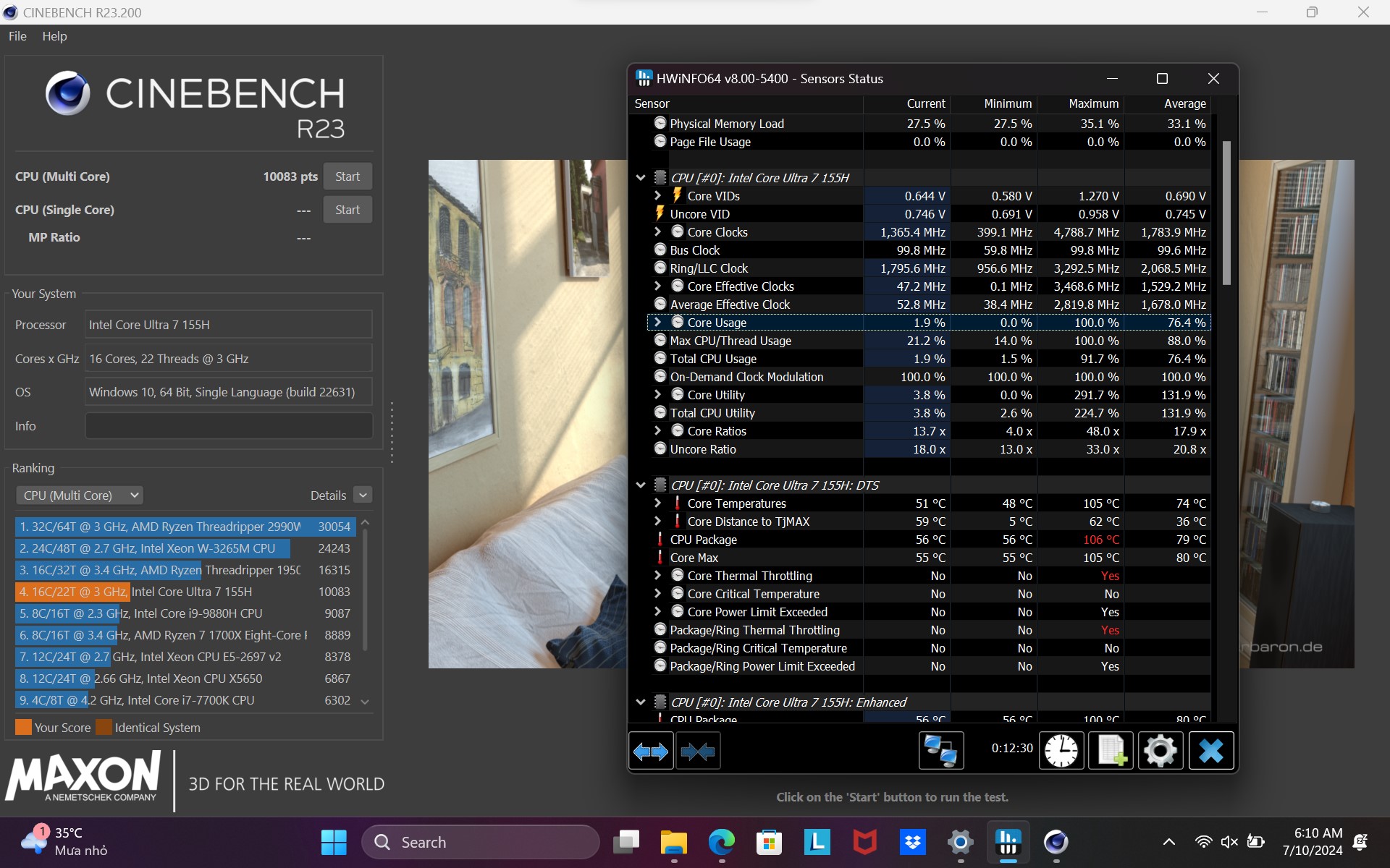 Laptop Lenovo Yoga Slim 7 14IMH9 83CV001UVN Cinebench