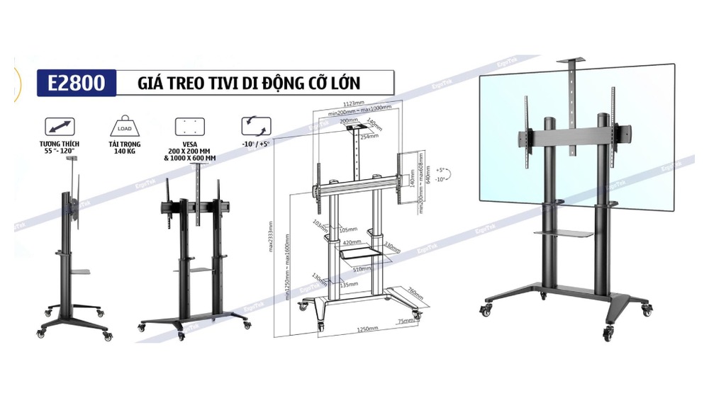 Khung treo tivi di động E2800 đen - hình sản phẩm 1