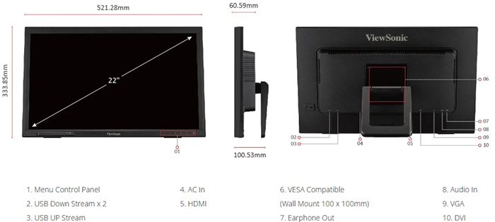 Màn Hình Cảm Ứng Hồng Ngoại ViewSonic TD2223-2