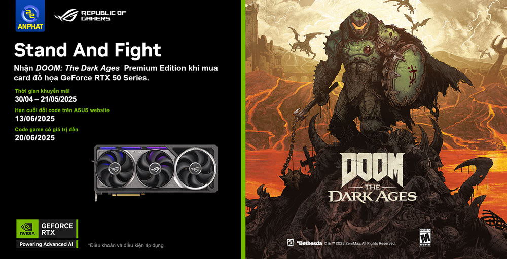 Tặng game DOOM: The Dark Ages Premium Edition khi mua Card đồ họa ASUS GeForce RTX 50 Series