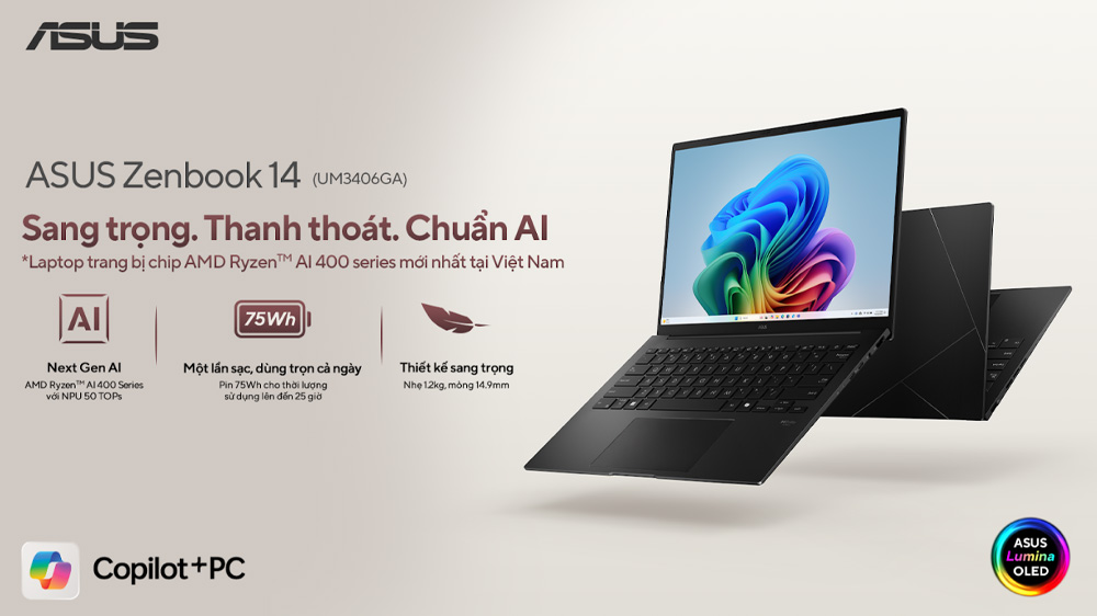 ASUS ra mắt Zenbook 14 tại Việt Nam: Thế hệ Zenbook mỏng nhẹ mới với pin lâu