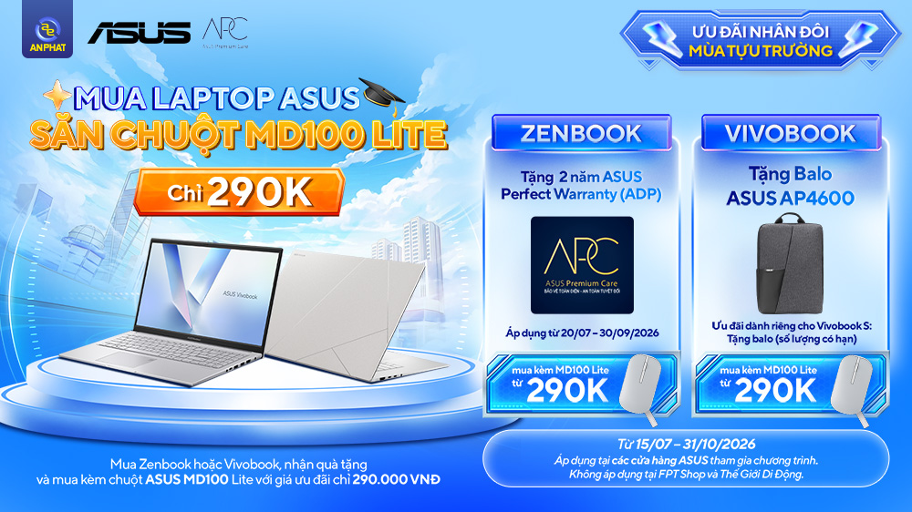 Mua laptop Asus săn chuột MD100 Lite chỉ 290K