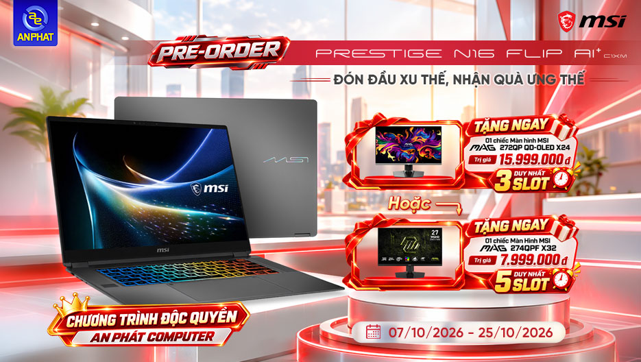 [PRE-ORDER] Đặt mua Prestige N16 Flip AI+ RTX Spark mới nhất nhận quà độc quyền