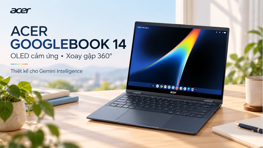 Acer ra mắt Googlebook 14: laptop xoay gập OLED 3K, thiết kế cho Gemini