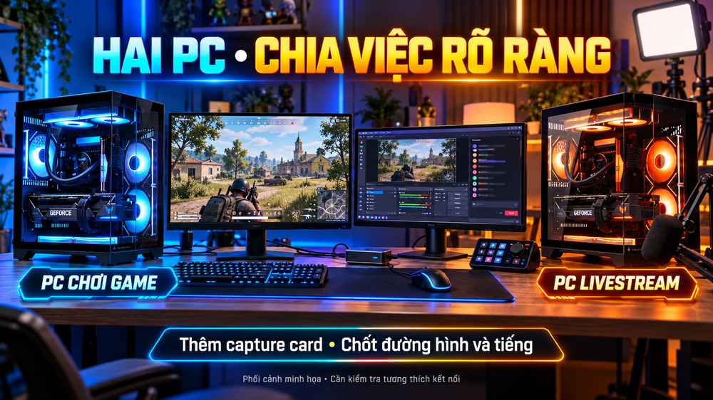 Hai PCAP chia vai trò máy chơi game và máy livestream qua thiết bị capture