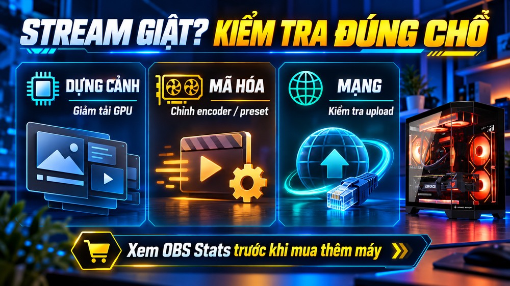 Phân biệt lỗi dựng cảnh, mã hóa và mạng khi vừa chơi game vừa livestream bằng OBS