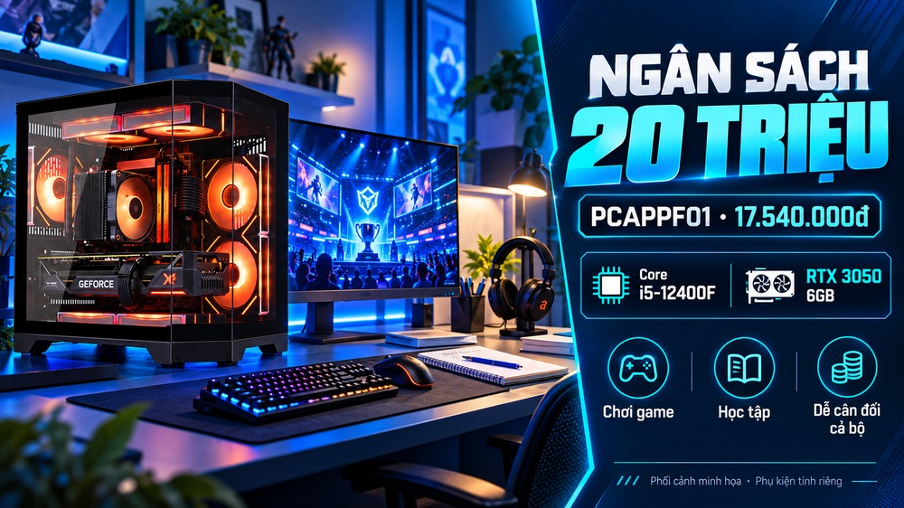 PCAPPF01 Core i5-12400F RTX 3050 6GB cho ngân sách PC gaming 20 triệu