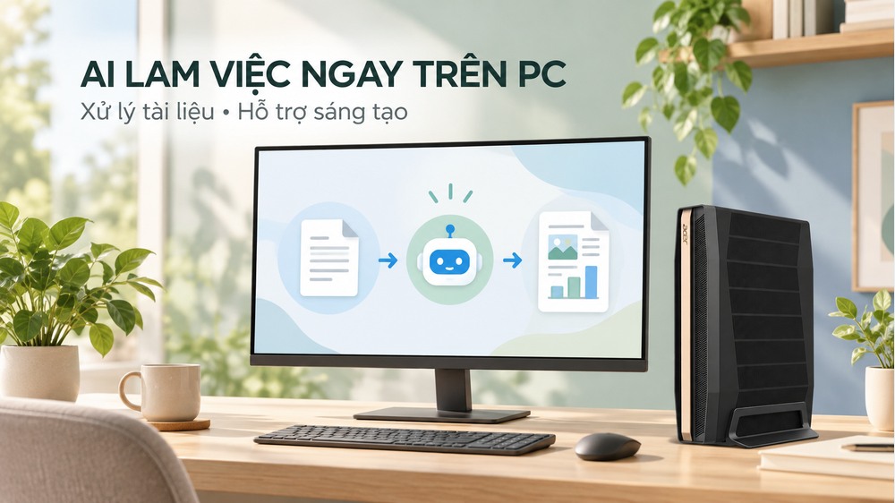 Minh họa Acer RTX Spark hỗ trợ xử lý tài liệu và sáng tạo bằng AI trên PC