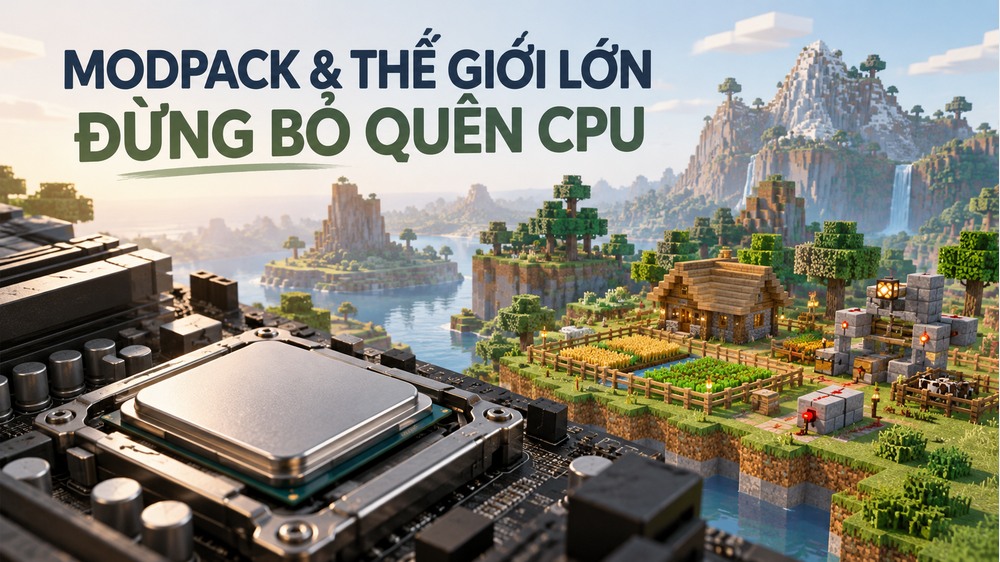 CPU và thế giới Minecraft nhiều hoạt động minh họa nhu cầu của modpack