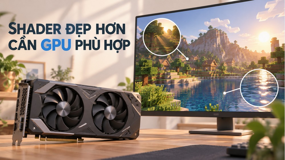 Card đồ họa và cảnh khối vuông minh họa ánh sáng, bóng đổ của shader