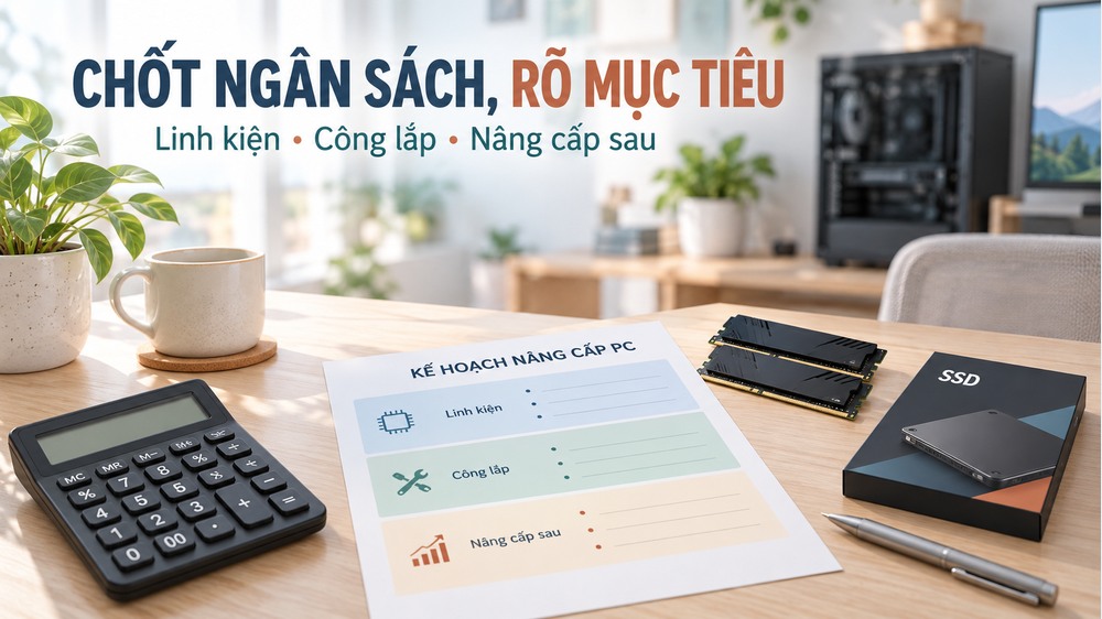 Xác định ngân sách và mục tiêu nâng cấp PC gồm linh kiện và công lắp
