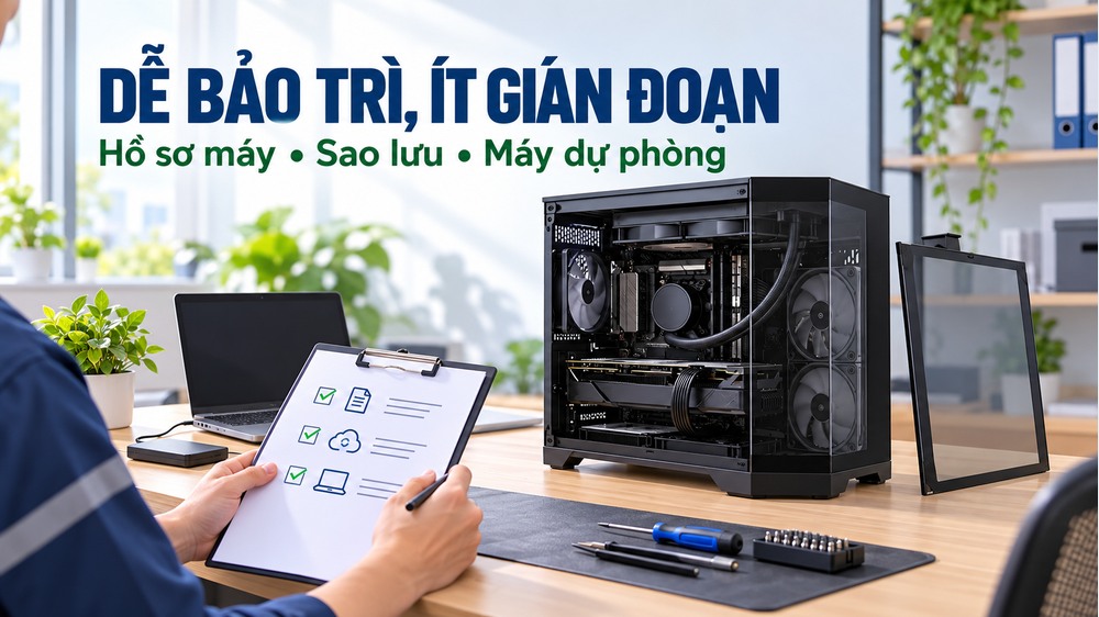 Bảo trì PC studio với hồ sơ máy, thiết bị sao lưu và máy dự phòng