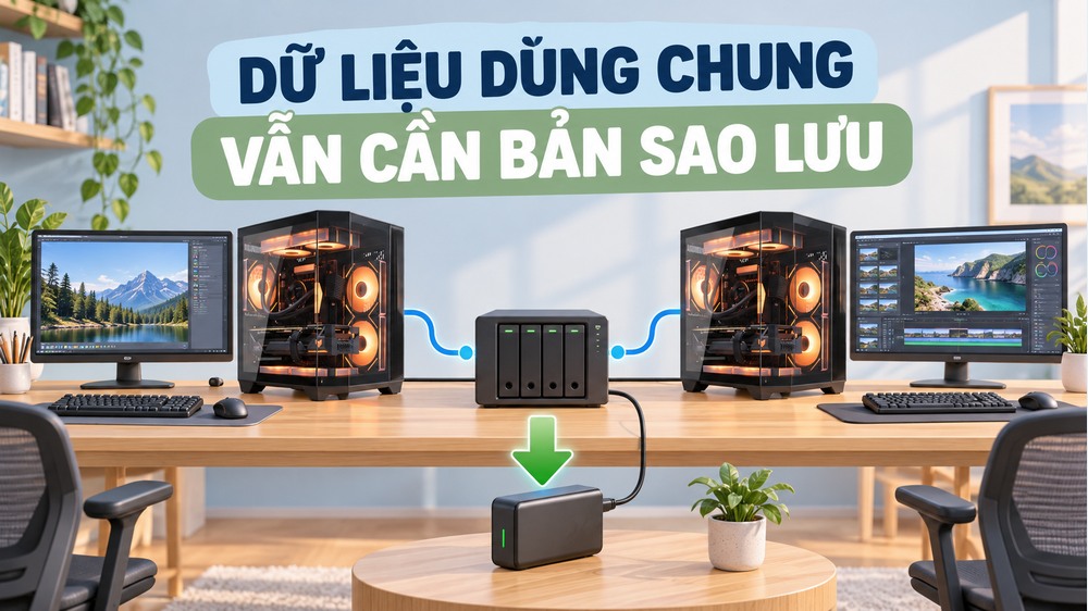 Sơ đồ đơn giản máy làm việc, lưu trữ dùng chung và bản sao độc lập