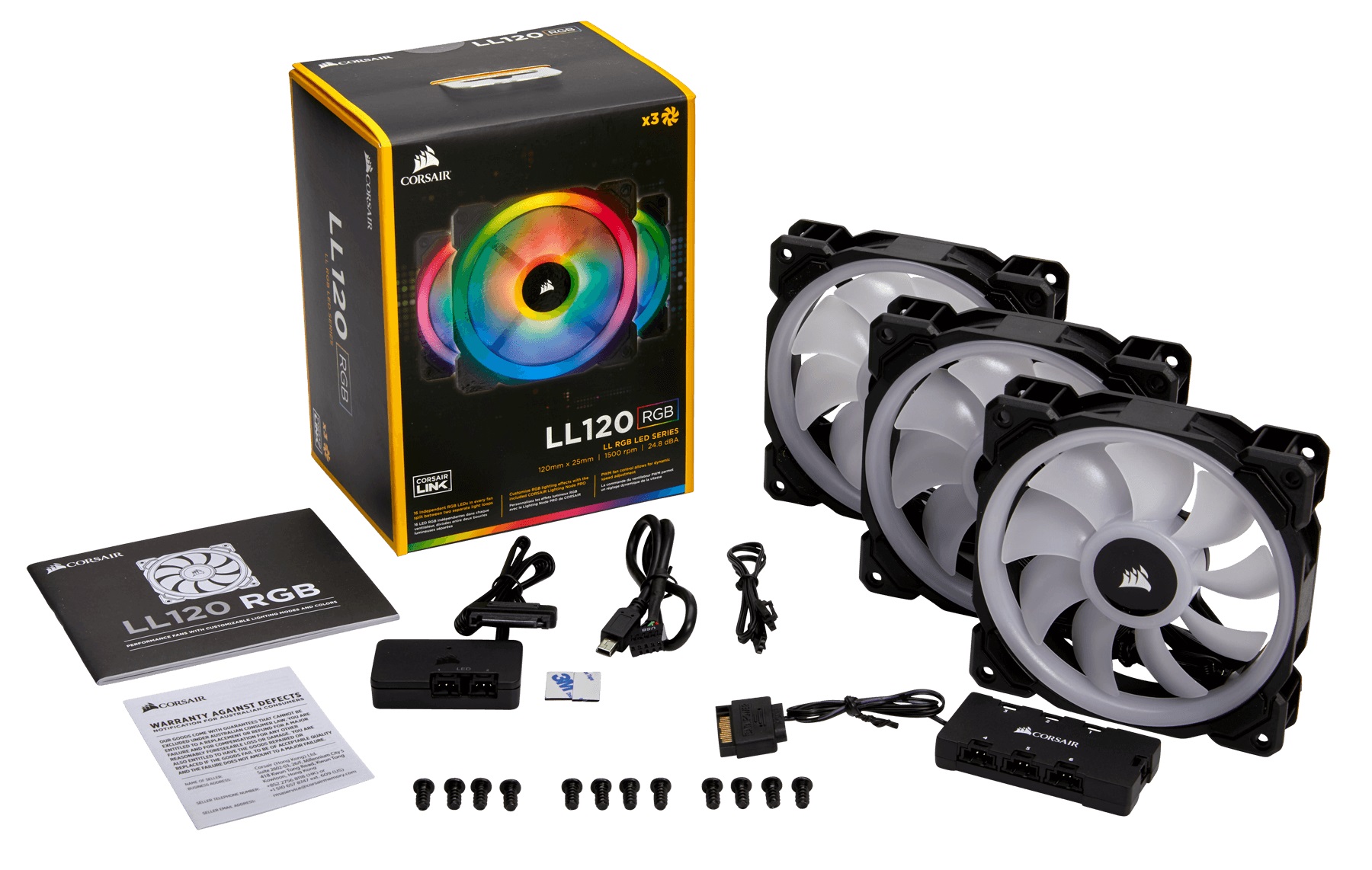 Fan LL120 RGB 120mm Dual Light Loop RGB LED PWM - 3 Fan Pack with Lighting Node