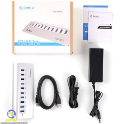 Hub sạc 10 Port, 7*USB 3.0, 2*5V/1A, 1*5V/2.4A ORICO M3H73P, nhôm, Adapter 12V/4A, Cable USB 3.0 1m. (Bạc)