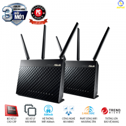 Router Wifi Asus RT-AC68U (2PK - Chuẩn Doanh Nghiệp) Chuẩn AC1900 MU-MIMO Hỗ trợ AiMesh, bảo vệ mạng AiProtection