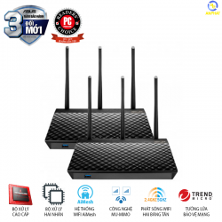 Router Wifi Asus RT-AC67U 2pk (Chuẩn doanh nghiệp) Chuẩn AC1900 MU-MIMO Hỗ trợ AiMesh, bảo vệ mạng AiProtection, quản lý thời gian truy cập