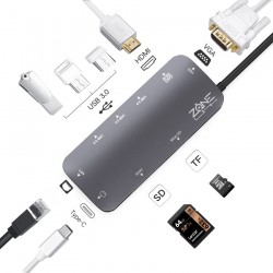Cáp chuyển đổi USB Type C sang HDMI, VGA , RJ45 , USB 3.0 , TypeC , SD , Micro SD ZONELINK Z9IN1
