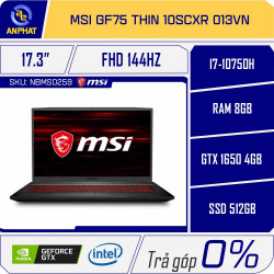 Laptop MSI GF75 Thin 10SCXR 013VN (i7-10750H/ RAM 8GB/ 512GB SSD/ GTX 1650/ 17.3 inch FHD/ Win 10/ Đen)