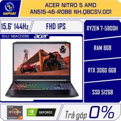 Laptop Acer Nitro 5 AMD AN515-45-R0B6 NH.QBCSV.001 (Ryzen 7-5800H | 8GB | 512GB | RTX™ 3060 6GB | 15.6 inch FHD | Win 10 | Đen)