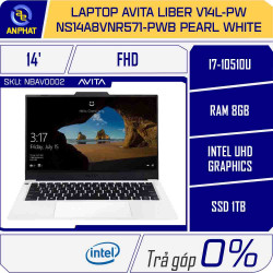 Laptop Avita Liber V14L-PW NS14A8VNR571-PWB Pearl White (Core i7-10510U | 8GB | 1TB | Intel UHD | 14.0 inch FHD | Win 10 | Trắng)