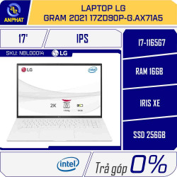 Laptop LG Gram 2021 17ZD90P-G.AX71A5 (Core i7-1165G7 | 16GB | 256GB | Intel Iris Xe | 17.0 inch WQXGA | FreeDos | Trắng)