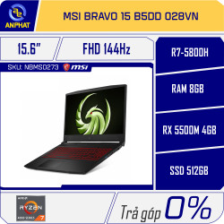 Laptop MSI Bravo 15 B5DD 028VN (Ryzen 7-5800H | 8GB | 512GB | RX 5500M 4GB | 15.6 inch FHD | Win 10 | Đen)