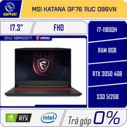 Laptop MSI Katana GF76 11UC 096VN (Core i7-11800H | 8GB | 512GB | RTX 3050 4GB | 17.3 inch FHD | Win 10 | Đen)