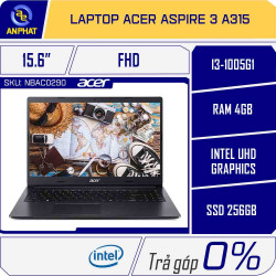 Laptop Acer Aspire 3 A315 (Core i3-1005G1 | 4GB | 256GB | Intel UHD | 15.6 inch FHD | Win 10 | Đen)
