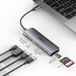 Thiết bị mở rộng USB type C sang HDMI, USB 3.0, đọc thẻ SD/TF, hỗ trợ sạc USB C Ugreen 70411 