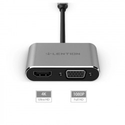 Bộ chuyển đổi Type C sang HDMI và VGA Lention C51sHV - Xám