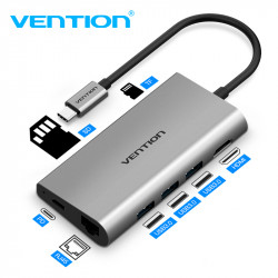 Cáp chuyển USB Type-C sang HDMI/LAN/TF/SD/USB 3.0/PD Vention CMBHA 10cm