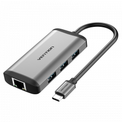 Cáp Chuyển Đổi (6 in1) USB Type-C sang HDMI 4k@30Hz/USB 3.0*3/RJ45 1000M/PD (87w) Vention CMCHA 15cm