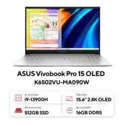 Laptop Asus Vivobook Pro 15 OLED K6502VU-MA090W (Core i9-13900H | 16GB | 512GB | RTX 4050 6GB | 15.6 inch 2.8K OLED | Win 11 | Bạc)