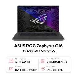 Laptop Asus Gaming ROG Zephyrus G16 GU603VU N3898W (Core i7-13620H | 16GB | 512GB | RTX 4050 6GB | 16inch FHD+ | Win 11)