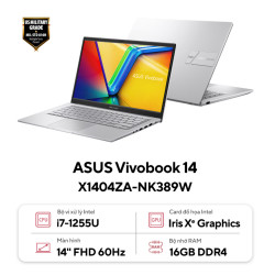 Laptop Asus Vivobook 14 X1404ZA-NK389W (Intel Core i7-1255U | 16GB | 512GB | Intel Iris Xe | 14 inch FHD |  Win 11 | Bạc)