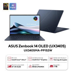 Laptop Asus Zenbook 14 OLED UX3405MA-PP152W (Intel Core Ultra 7 155H | 32GB | 1TB | Intel Arc | 14 inch 3K OLED 120 Hz | Win 11 | Xanh)