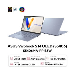 Laptop ASUS Vivobook S 14 OLED S5406MA-PP136W (Intel Core Ultra 5 125H | 16GB | 1TB | Intel Arc | 14 inch 3K | Win 11 | Xanh)