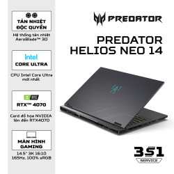 Laptop Acer Predator Helios Neo 14 PHN14-51-96HG NH.QRNSV.001 (Intel Core U9 185H | RTX 4070 | 32GB | 1TB |  | 14.5 inch WQXGA | Win 11 | Đen)