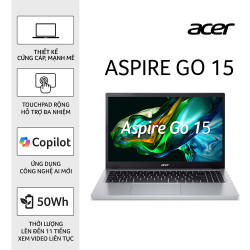 Laptop Acer Aspire Go 15 AG15-31P-32U6 NX.KRPSV.002 (Core i3-N305 | 8GB | 512GB | Intel® UHD Graphics | 15.6 inch IPS FHD | Win 11 | Bạc)