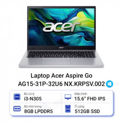 Laptop Aspire Go 15 AG15-31P-32U6 NX.KRPSV.002 (Core i3-N305 | 8GB | 512GB | Intel® UHD Graphics | 15.6inch FHD | Win 11 | Bạc)
