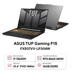 Laptop ASUS TUF Gaming F15 FX507VV-LP304W (Intel Core i7-13620H | RTX 4060 |16GB | 1TB |  15.6 inch FHD 144Hz | Win 11 | Xám)