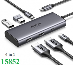 Bộ chuyển đổi USB-C sang USB-C PD+2*USB 3.0 + USB-C +2*HDMI Hỗ trợ 8K Ugreen 15852