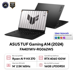 Laptop ASUS TUF Gaming A14 FA401WV-RG062WS (AMD Ryzen AI 9 HX 370 | 16GB | 1TB | RTX 4060 | 14 inch 2.5K 165Hz | Win 11 | Xám)