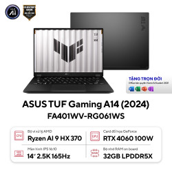 Laptop ASUS TUF Gaming A14 FA401WV-RG061WS (AMD Ryzen AI 9 HX 370 | 32GB | 1TB | RTX 4060 8GB | 14 inch 2.5K 165Hz | Win 11 | Xám)